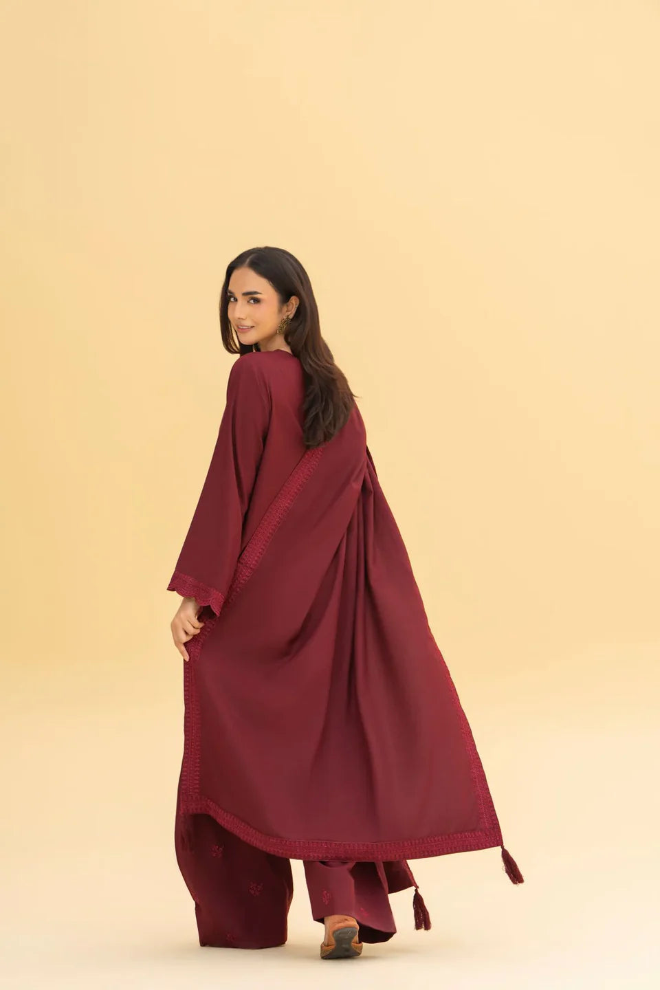 Maroon Embroidered 3-Piece