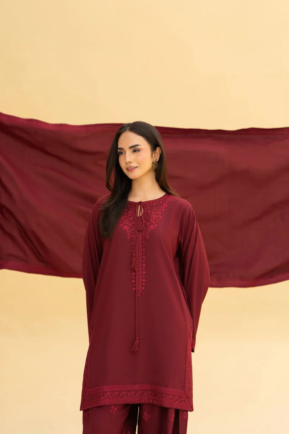Maroon Embroidered 3-Piece