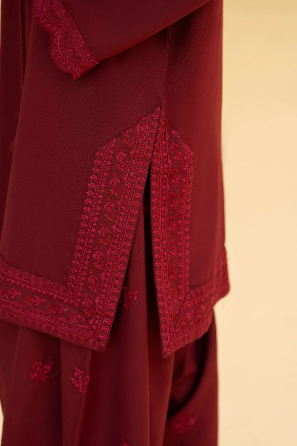 Maroon Embroidered 3-Piece