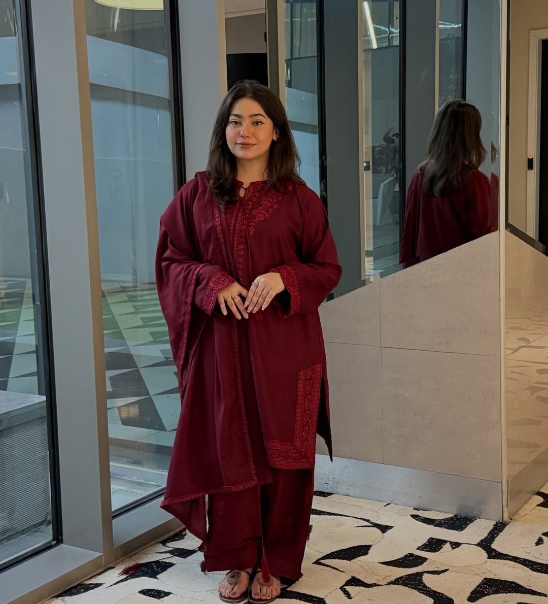 Maroon Embroidered 3-Piece