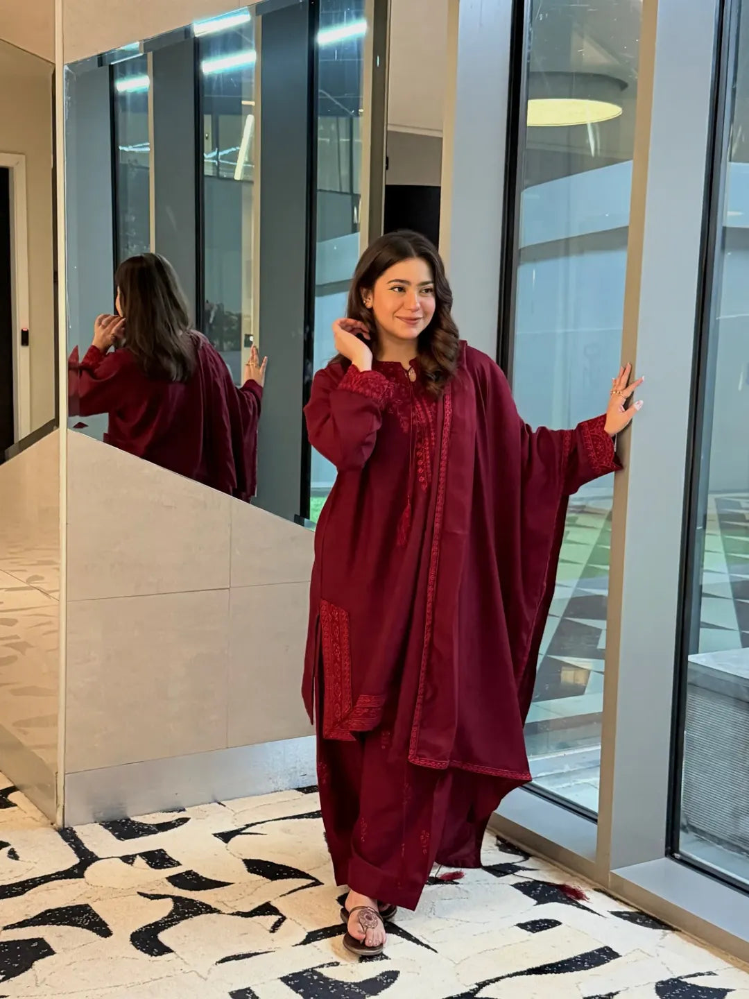 Maroon Embroidered 3-Piece