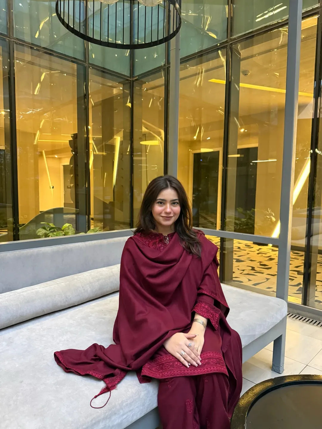 Maroon Embroidered 3-Piece