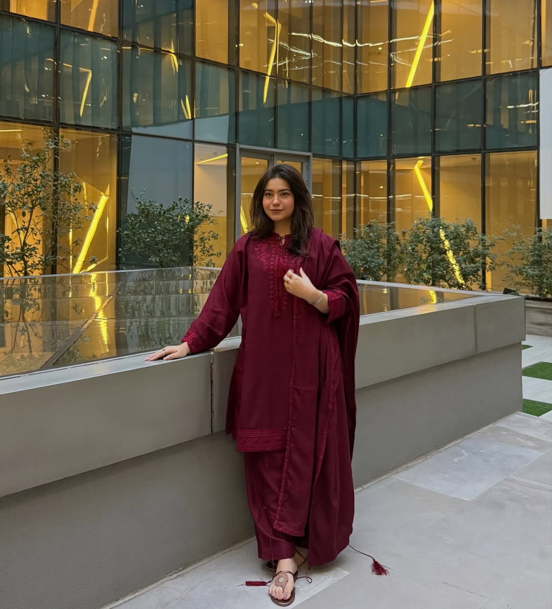 Maroon Embroidered 3-Piece